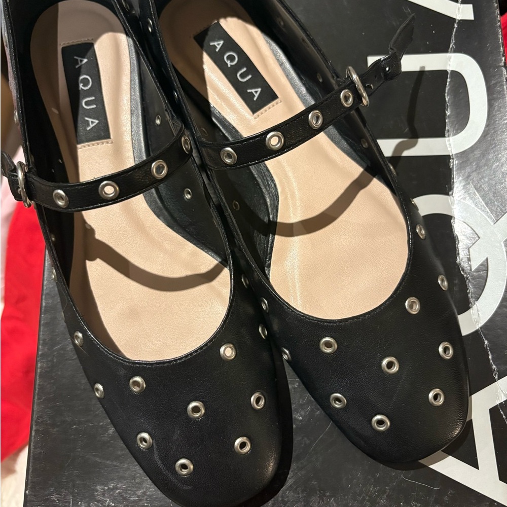 Aqua Black Women's Flats with Silver Studs